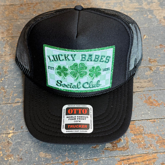 Lucky Babes Social Club Clover Glitter Patch Soft Trucker Ball Cap Black