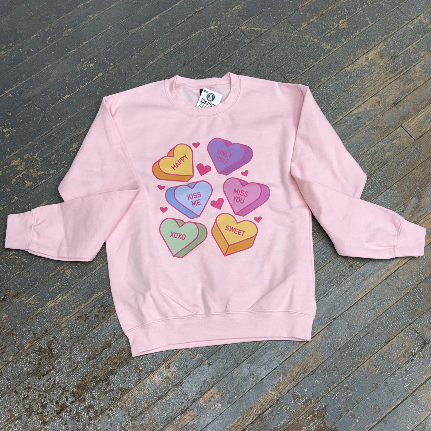 Conversation Heart Pink Graphic Designer Long Sleeve Crew Neck Sweatshirt