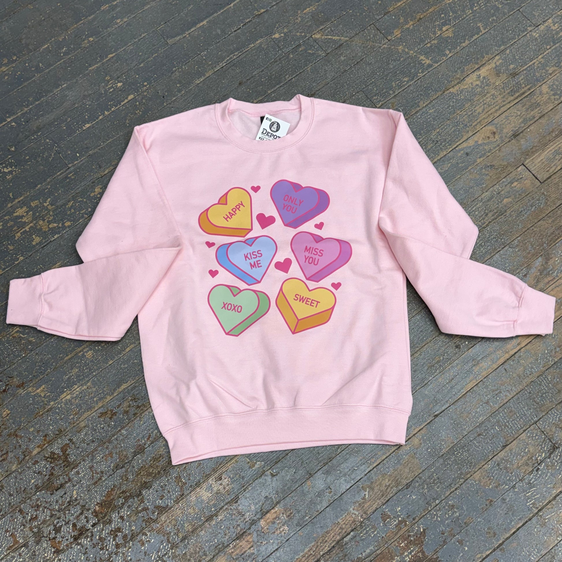 Conversation Heart Pink Graphic Designer Long Sleeve Crew Neck Sweatshirt
