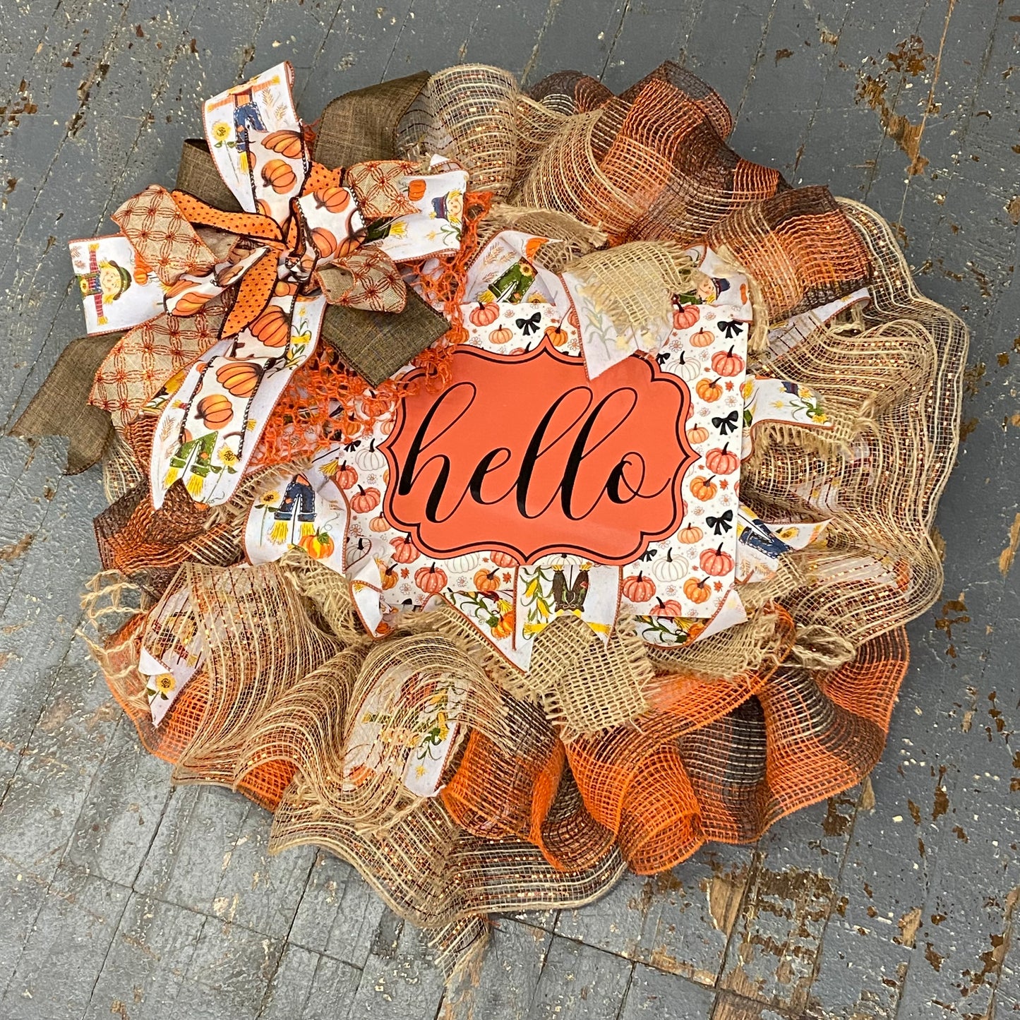 Harvest Pumpkin Patch Hello Seasonal Holiday Wreath Door Hanger