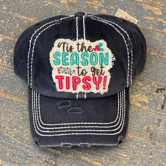 Santa Tis Season Tipsy Patch Rugged Black Embroidered Ball Cap