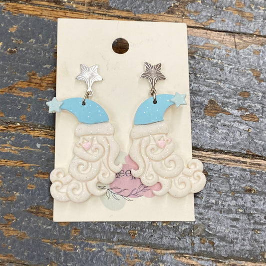 Clay St Nick Sleeping Moon Blue Star Post Dangle Earring Set