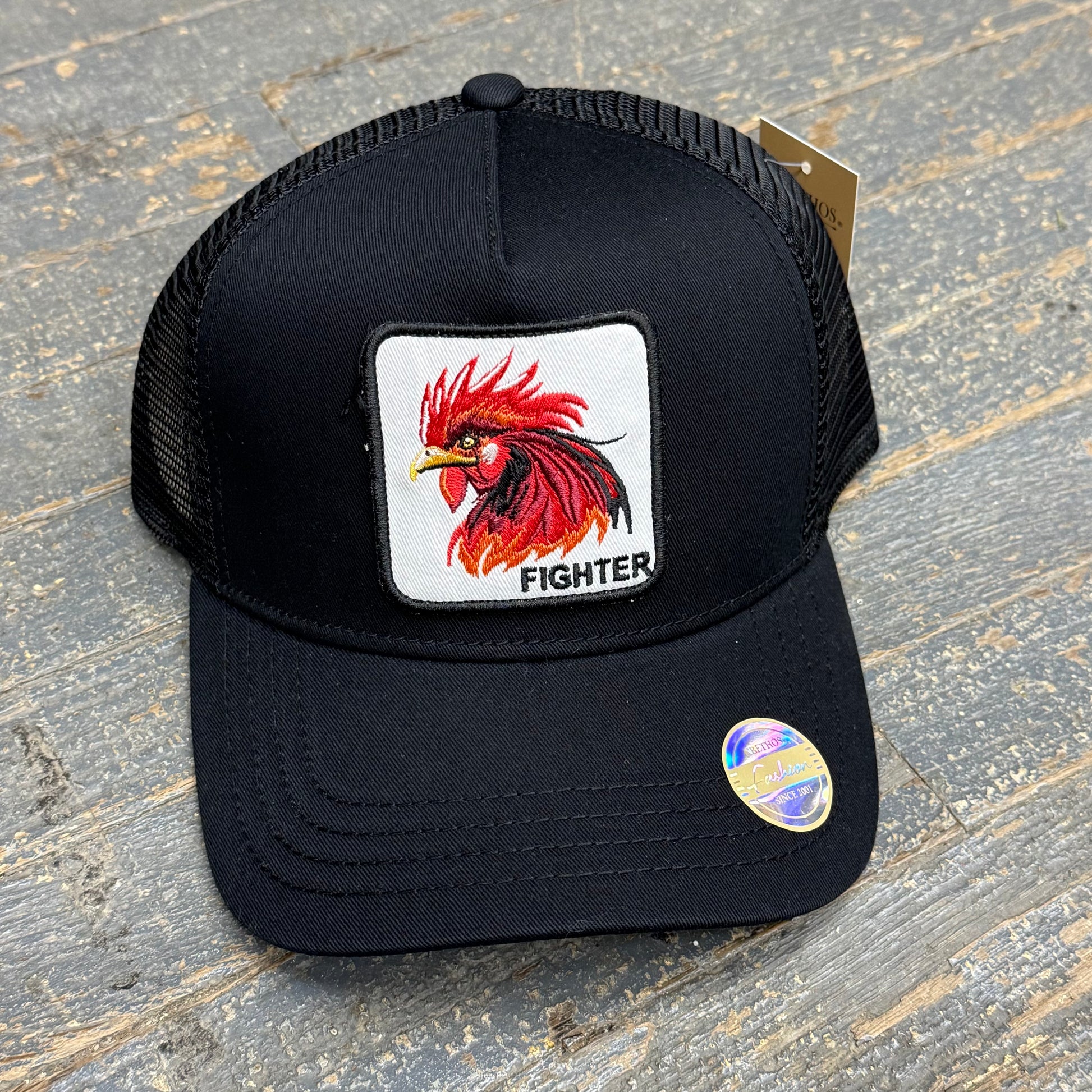 Cock Fighter Patch Black Trucker Ball Cap