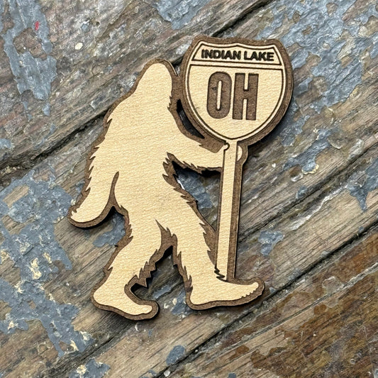 Indian Lake OH Big Foot Sasquatch Wood Engraved Fridge Freezer Refrigerator Magnet