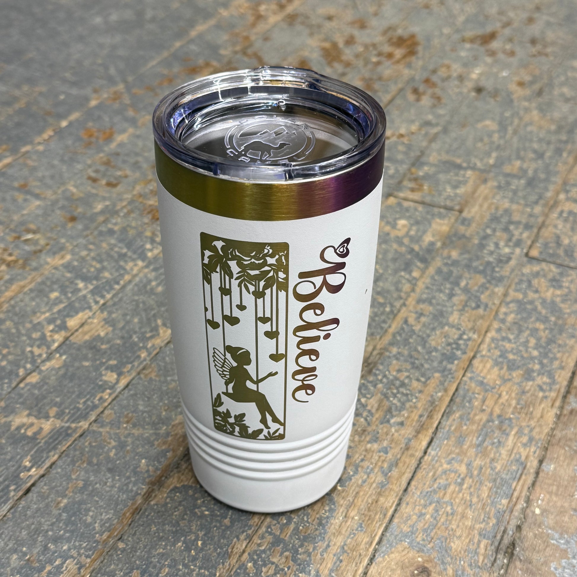 Believe Fairy Laser Engraved Rainbow Stainless Steel 20oz Wine Beverage Drink Travel Tumbler White