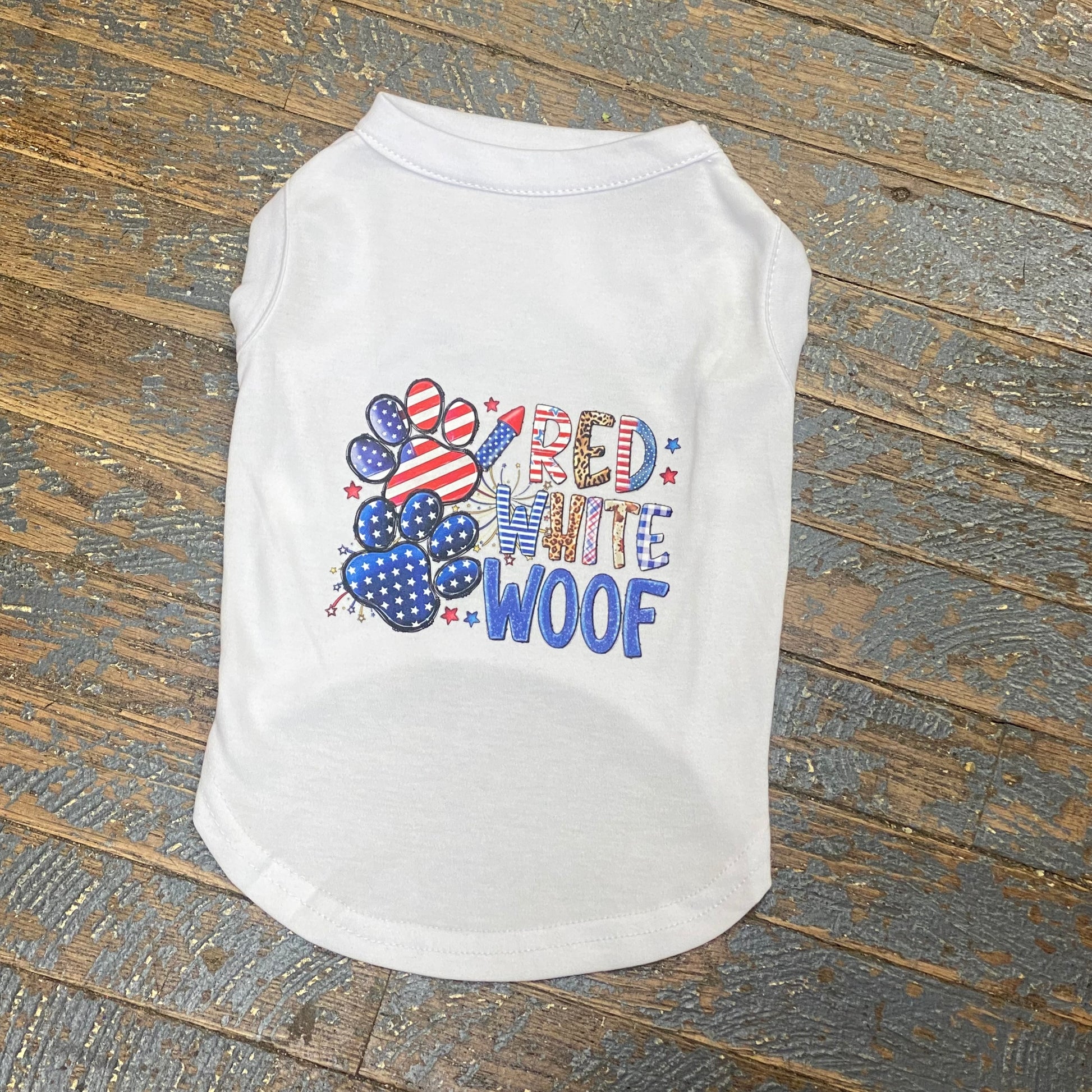 Red White Woof White Dog Pet T-Shirt Doggie Skins Tank Apparel