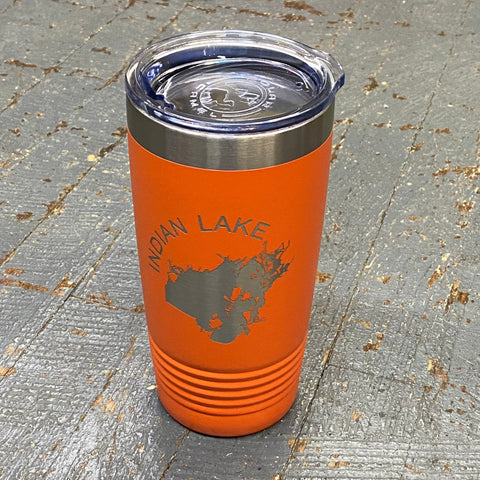 Indian Lake Map Laser Engraved Stainless Steel 20oz Wine Beverage Drink Travel Tumbler Orange