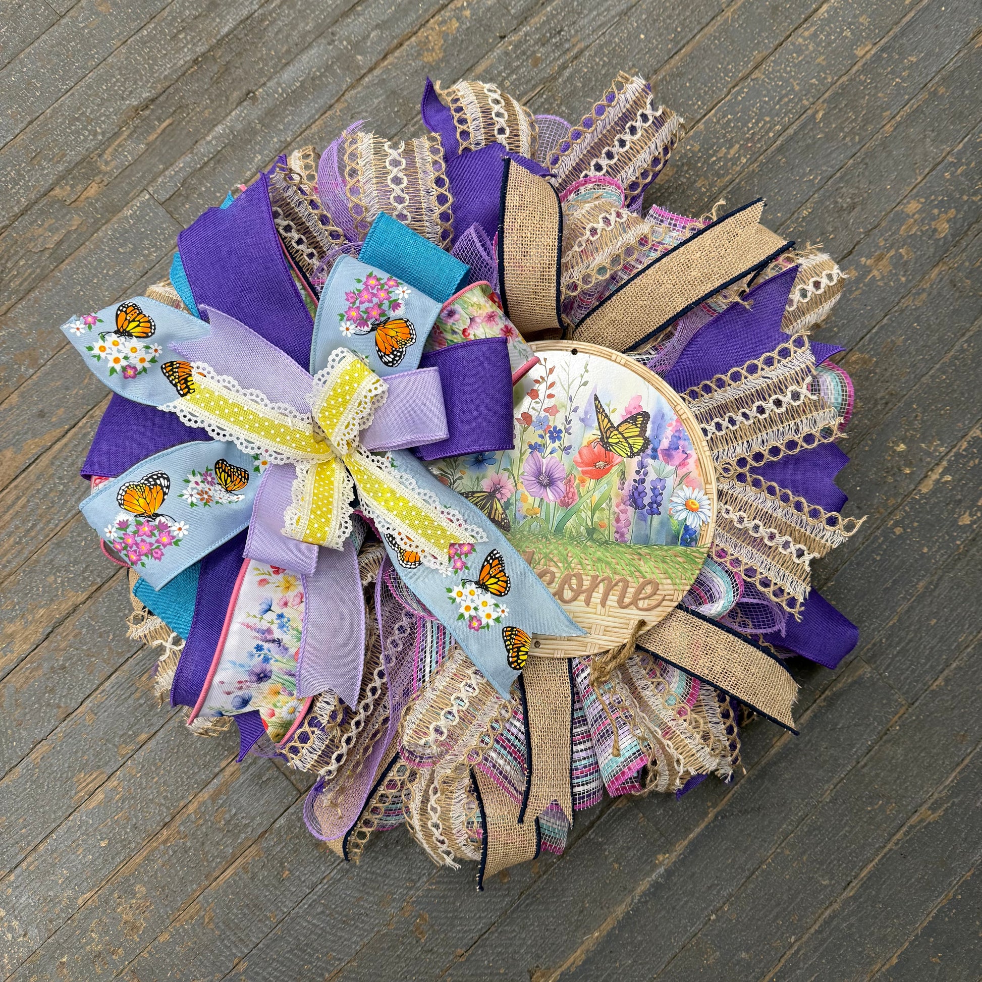 Butterfly Purple Blue Holiday Wreath Door Hanger