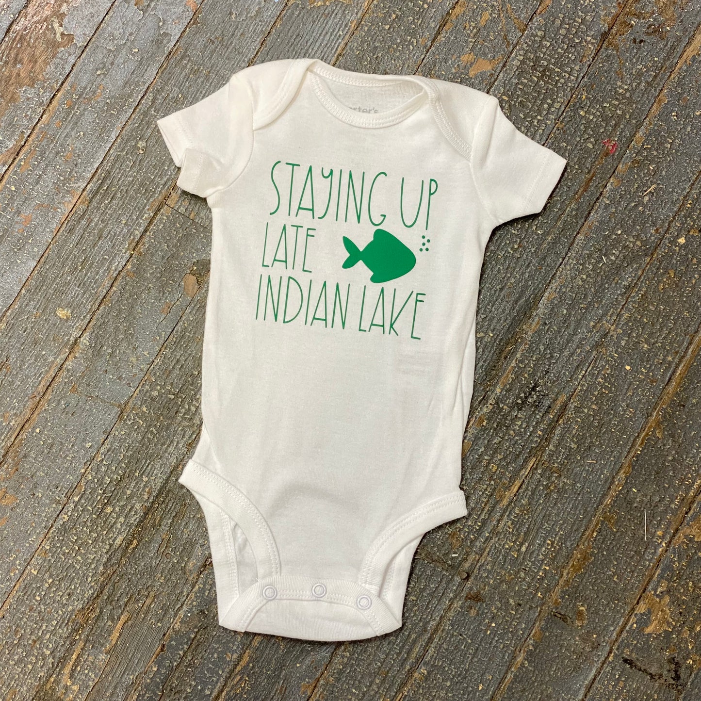 Staying Up Late at Indian Lake Green Personalized Onesie Bodysuit One Piece Newborn Infant Toddler Outfit