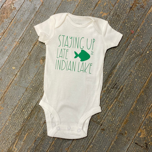 Staying Up Late at Indian Lake Green Personalized Onesie Bodysuit One Piece Newborn Infant Toddler Outfit