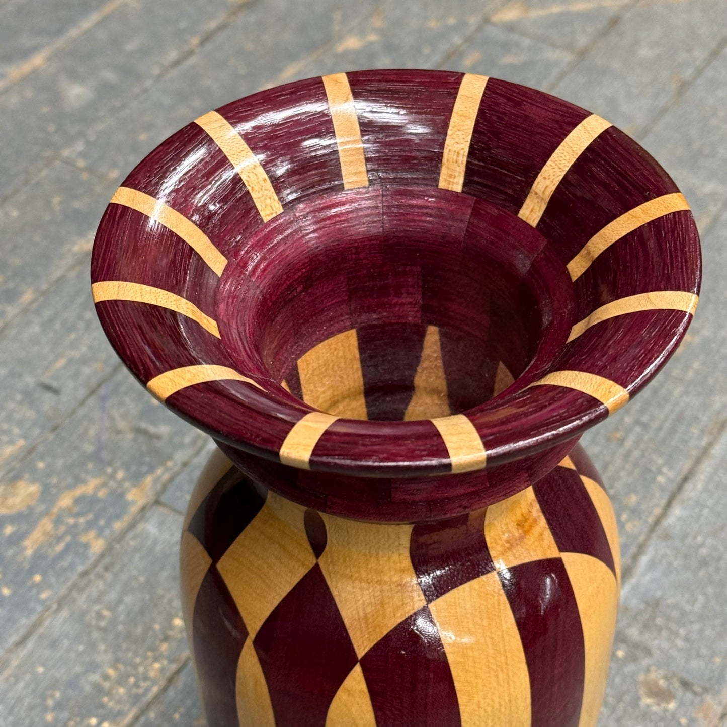 Hand Turned Wooden Vase Urn Maple Purple Heart