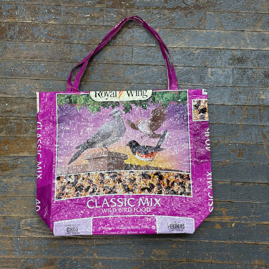 Upcycled Tote Purse Feed Bag Handmade Large Royal Wing Classic Mix Wild Bird Handle Bag