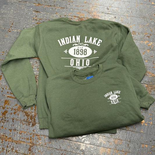 Indian Lake Ohio 1898 Mossy Green Graphic Designer Long Sleeve Crew Neck Sweatshirt