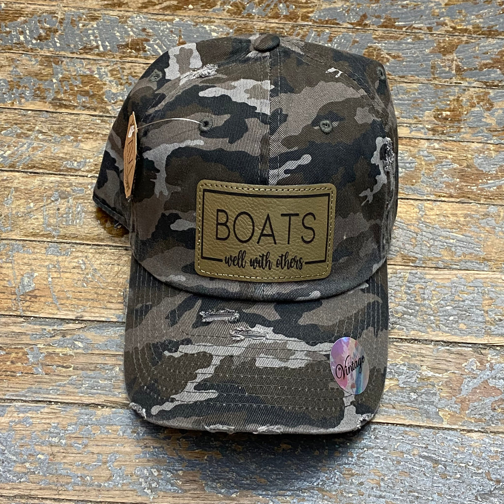 Boats Well With Others Leather Patch Vintage Ball Cap Grey Camo