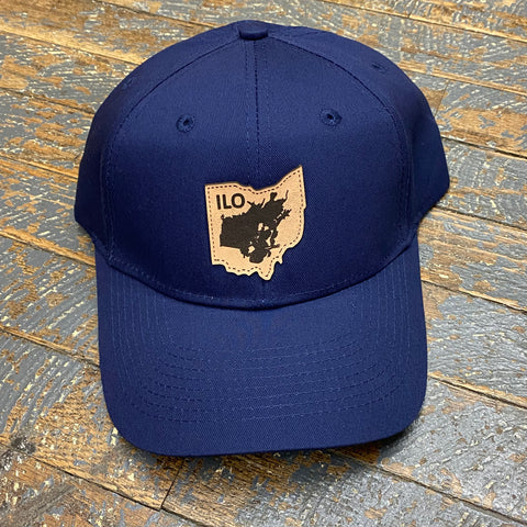 Indian Lake Ohio Map Leather Patch Navy Blue Ball Cap