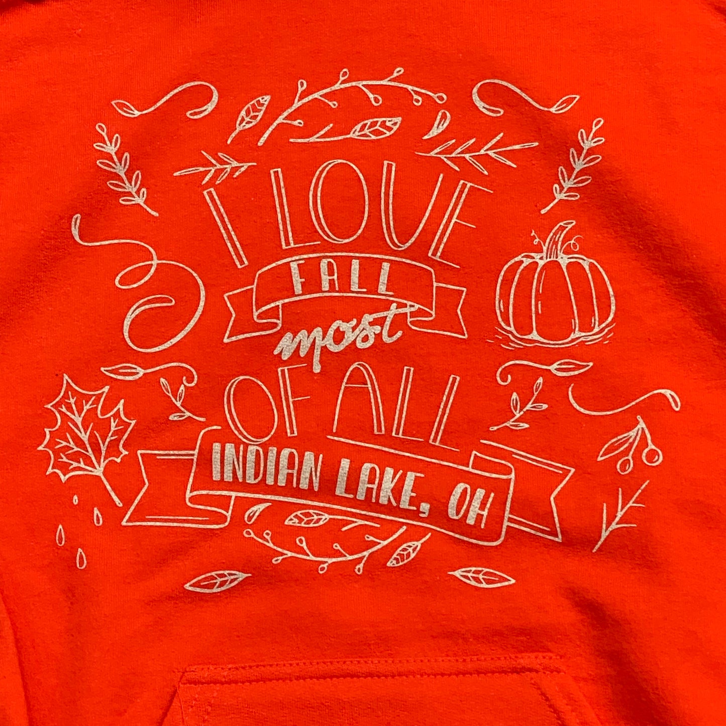 Love Fall Most of All Indian Lake Hoody Orange Graphic Designer Sweatshirt