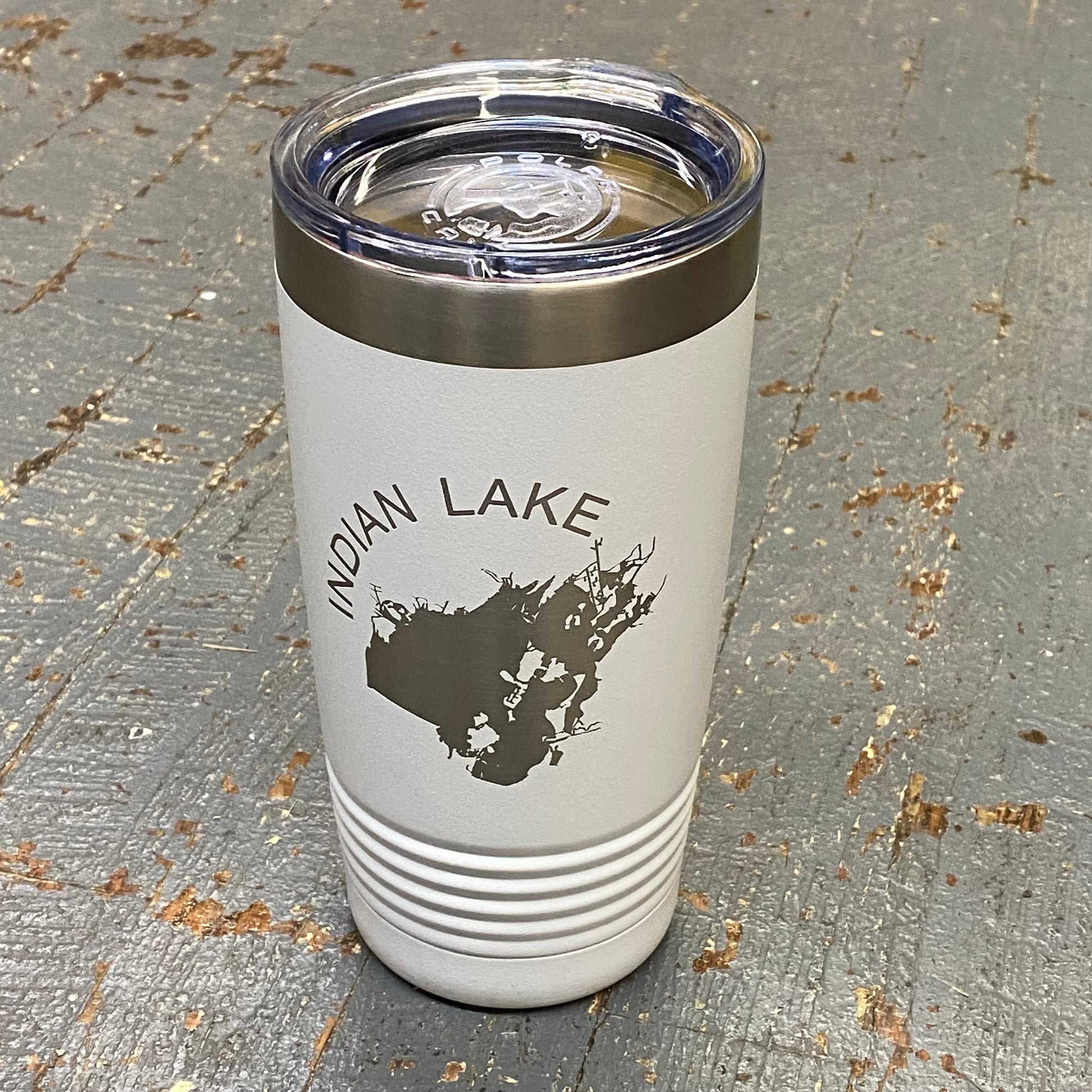 Indian Lake Map Laser Engraved Stainless Steel 20oz Wine Beverage Drink Travel Tumbler White