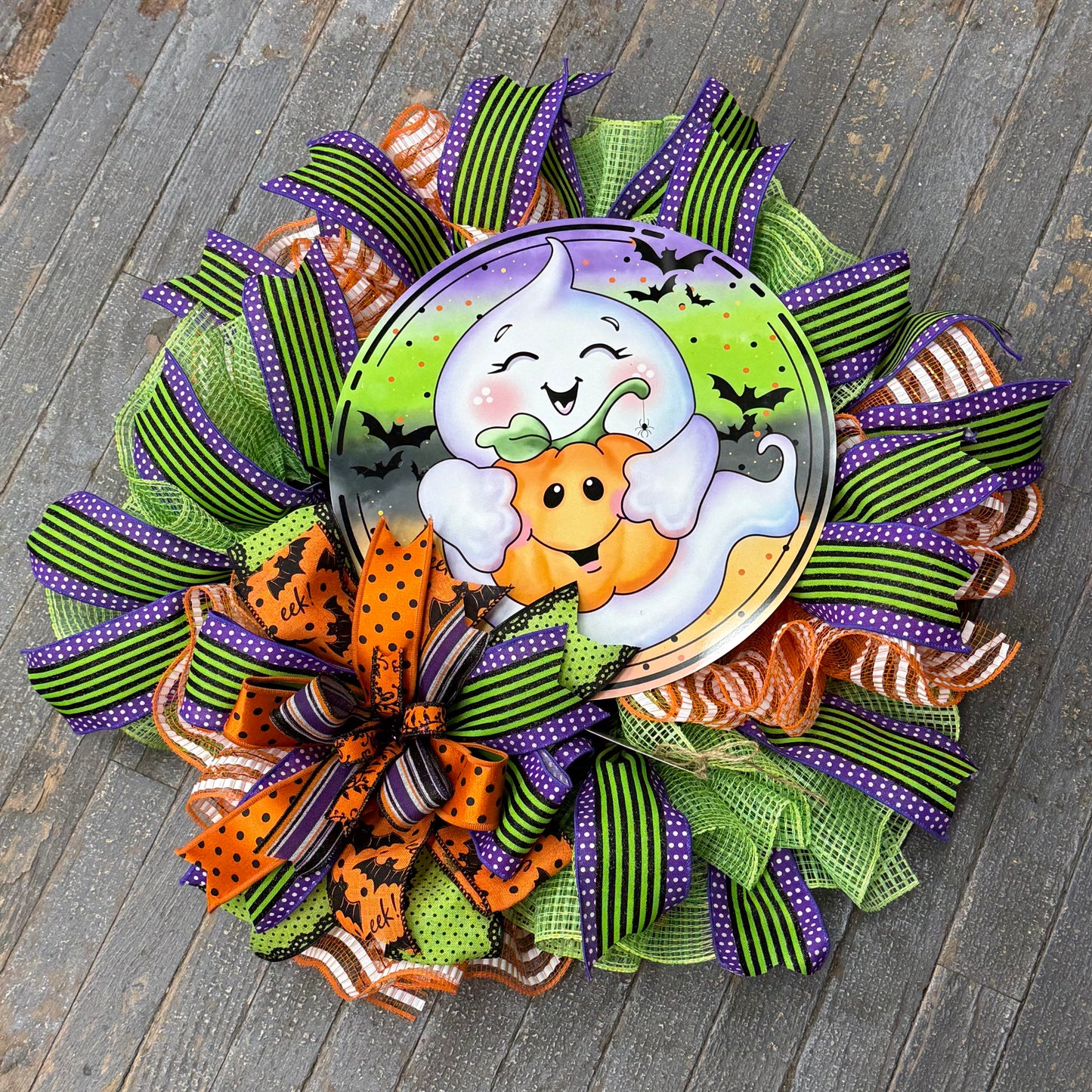 Halloween Pumpkin Ghost Seasonal Holiday Wreath Door Hanger
