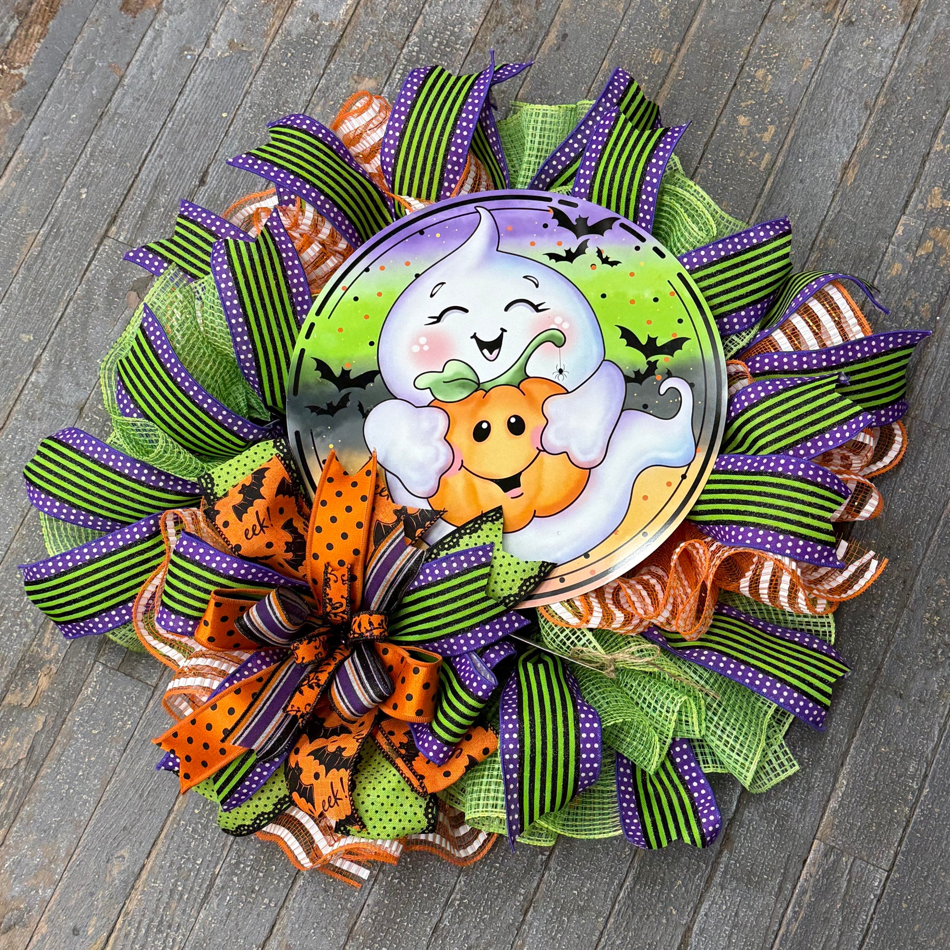 Halloween Pumpkin Ghost Seasonal Holiday Wreath Door Hanger