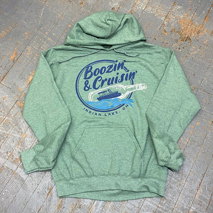 Boozin' Cruisin' Indian Lake OH Heather Hunter Green Graphic Designer Long Sleeve Sweatshirt Hoody