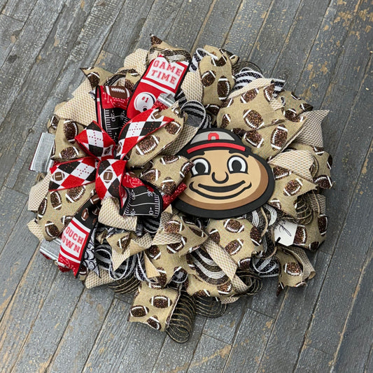 Ohio State Football OSU Brutus Buckeye Seasonal Holiday Wreath Door Hanger