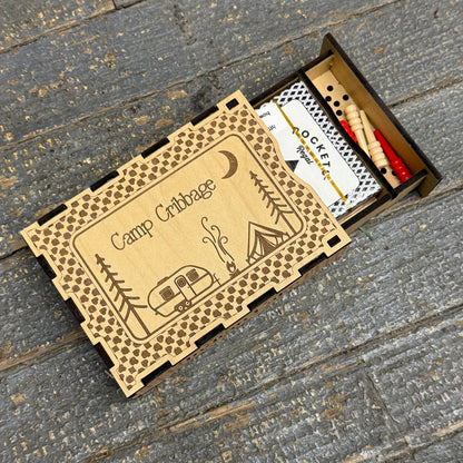 Wooden Camp Cribbage Tabletop Travel Game Indian Lake