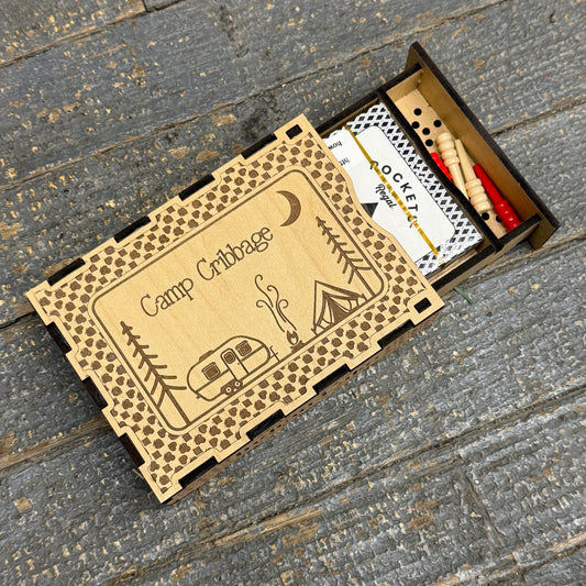 Wooden Camp Cribbage Tabletop Travel Game Indian Lake