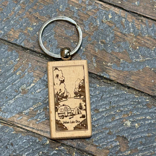 Wood Engraved Key Chain Indian Lake Ohio Camping