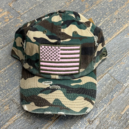 American Flag Patch Military Camo Pink Embroidered Ball Cap