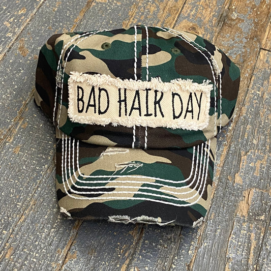 Bad Hair Day Patch Rugged Army Green Camp Embroidered Ball Cap