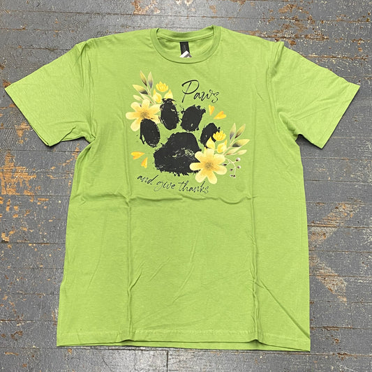 Paws Give Thanks Short Sleeve T-Shirt Green Graphic Designer Tee