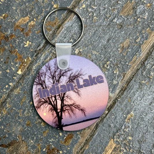 Key Chain Round Indian Lake Sunset Winter