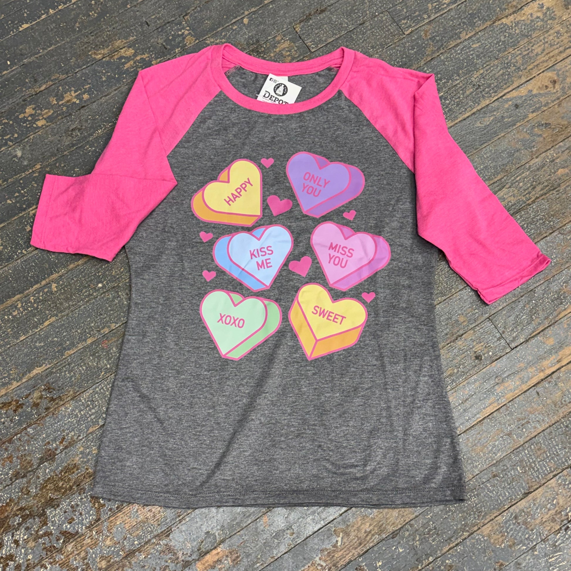 Conversation Heart Pink Graphic Designer Raglan Baseball Long Sleeve T-Shirt
