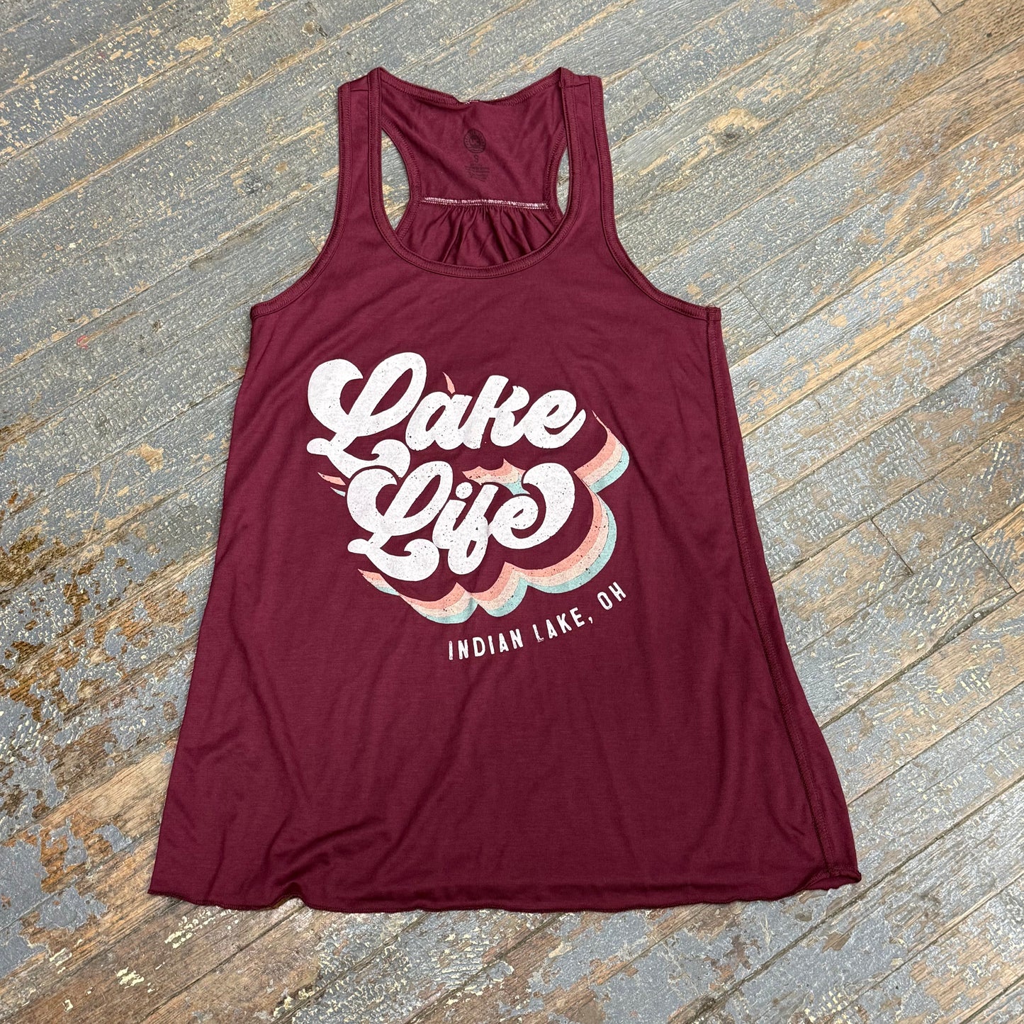 Lake Life Indian Lake OH Maroon Graphic Designer Ladies Tank