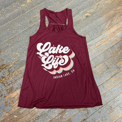 Lake Life Indian Lake OH Maroon Graphic Designer Ladies Tank