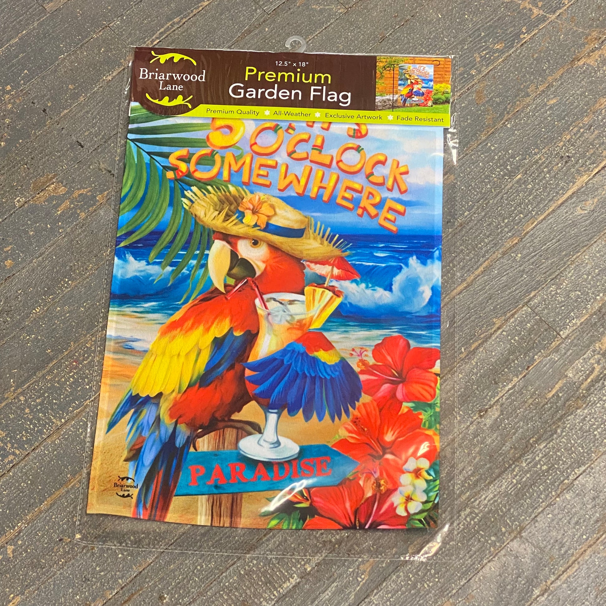 5 O'Clock Paradise Somewhere Parrot Garden Flag