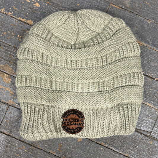 Holders Hideaway Leather Patch Beanie Ball Cap Ladies Knit Grey