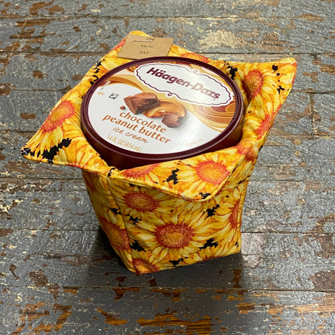 Handmade Fabric Cloth Ice Cream Bowl Coozie Cold Pad Holder Sunflower