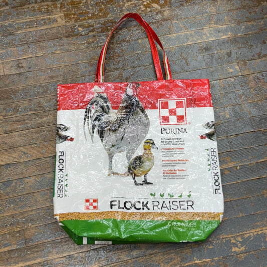 Upcycled Tote Purse Feed Bag Handmade Large Purina Flock Raiser Handle Bag