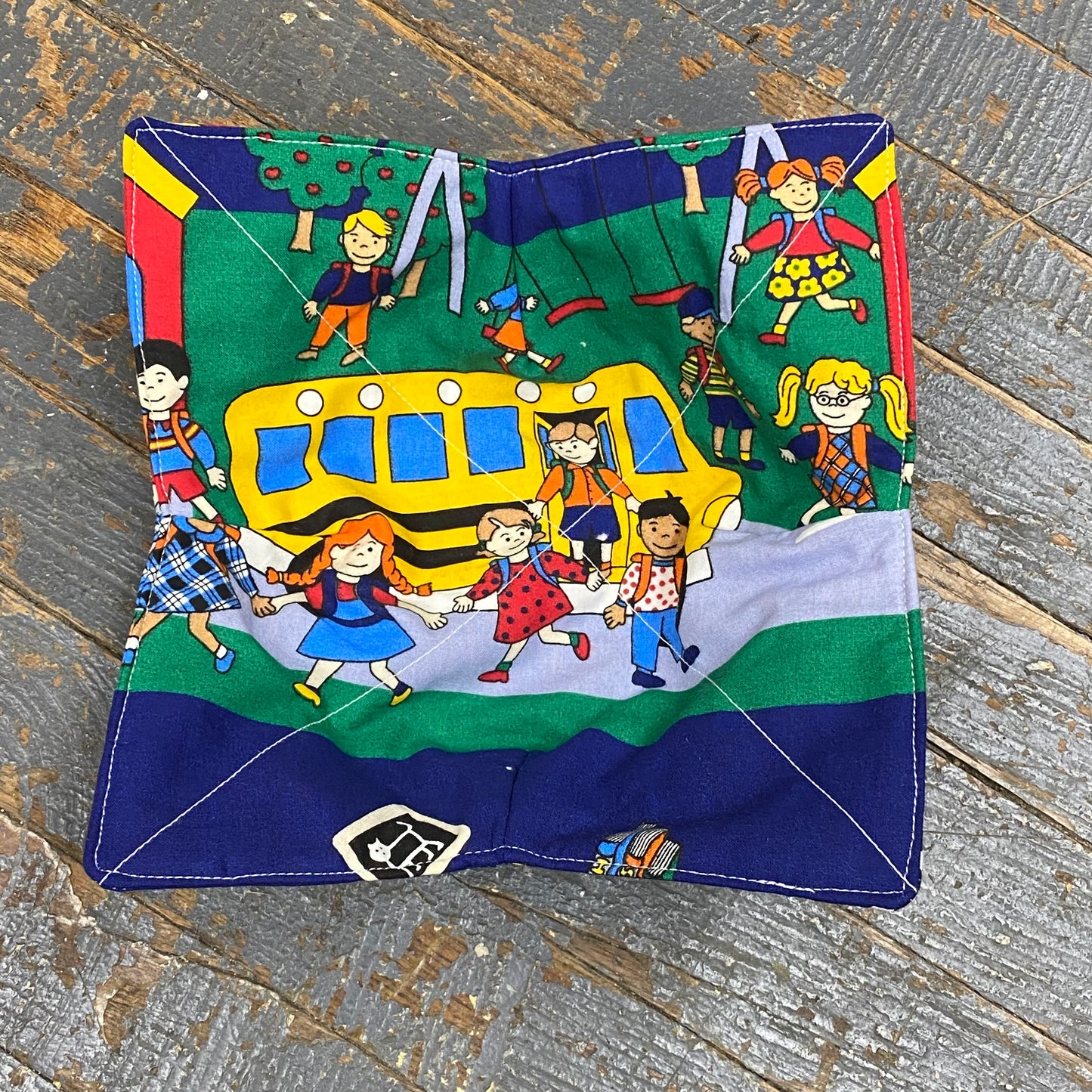 Handmade Fabric Cloth Microwave Bowl Coozie Hot Cold Pad Holder School Bus Teacher