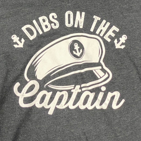 Dibs on the Captain Charcoal Grey Graphic Designer Short Sleeve V-Neck T-Shirt