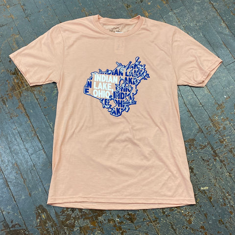 Indian Lake Ohio Map Coral Peach Graphic Designer Short Sleeve T-Shirt