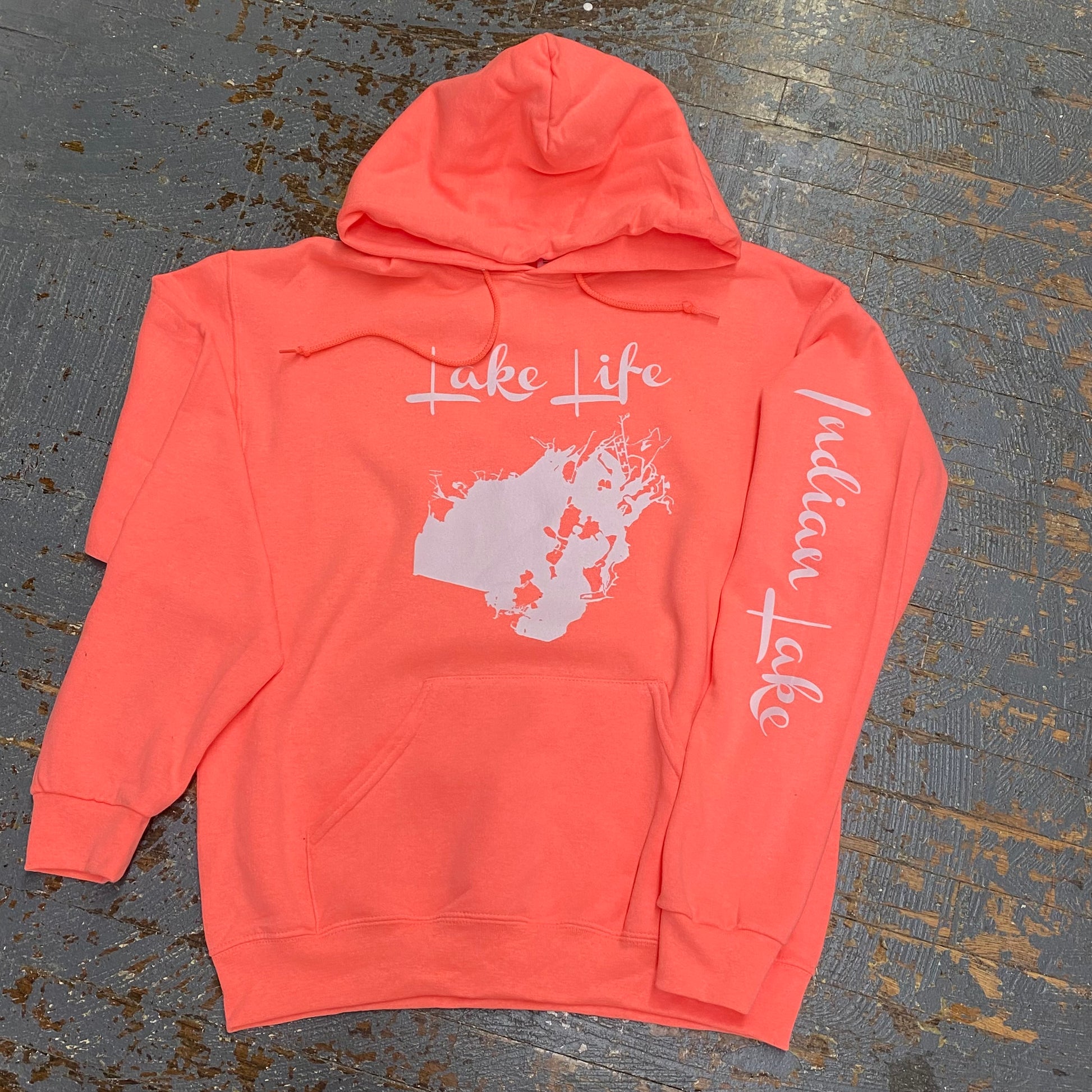 Lake Life Map Indian Lake Sleeve Graphic Designer Long Sleeve Hoodie Sweatshirt