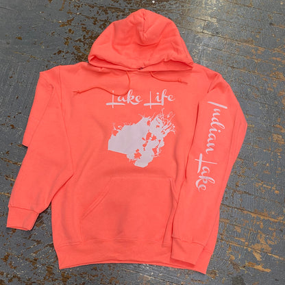 Lake Life Map Indian Lake Sleeve Graphic Designer Long Sleeve Hoodie Sweatshirt