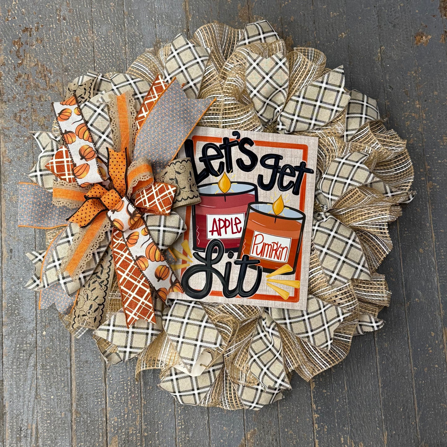 Autumn Fall Let's Get Lit Seasonal Holiday Wreath Door Hanger