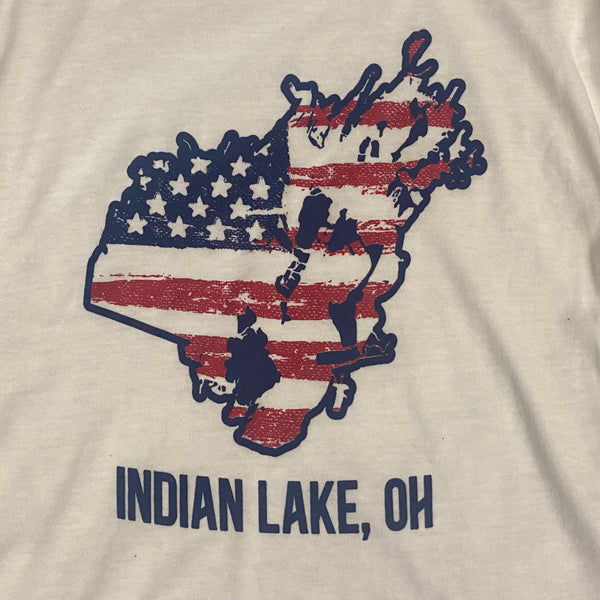 Indian Lake Ohio Map Red White Blue White Graphic Designer Ladies Tank