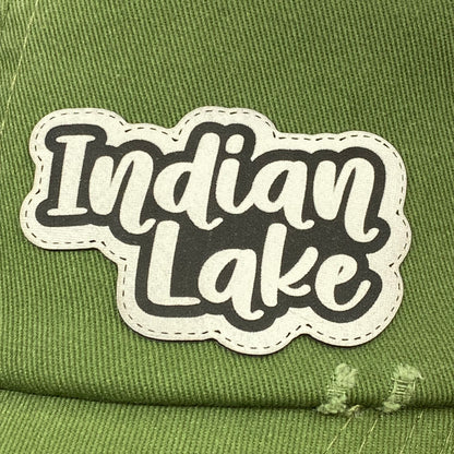 Indian Lake Patch Moss Green Rugged Ball Cap Hat White