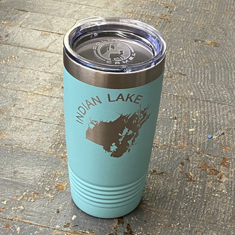 Indian Lake Map Laser Engraved Stainless Steel 20oz Wine Beverage Drink Travel Tumbler Aqua Teal Blue