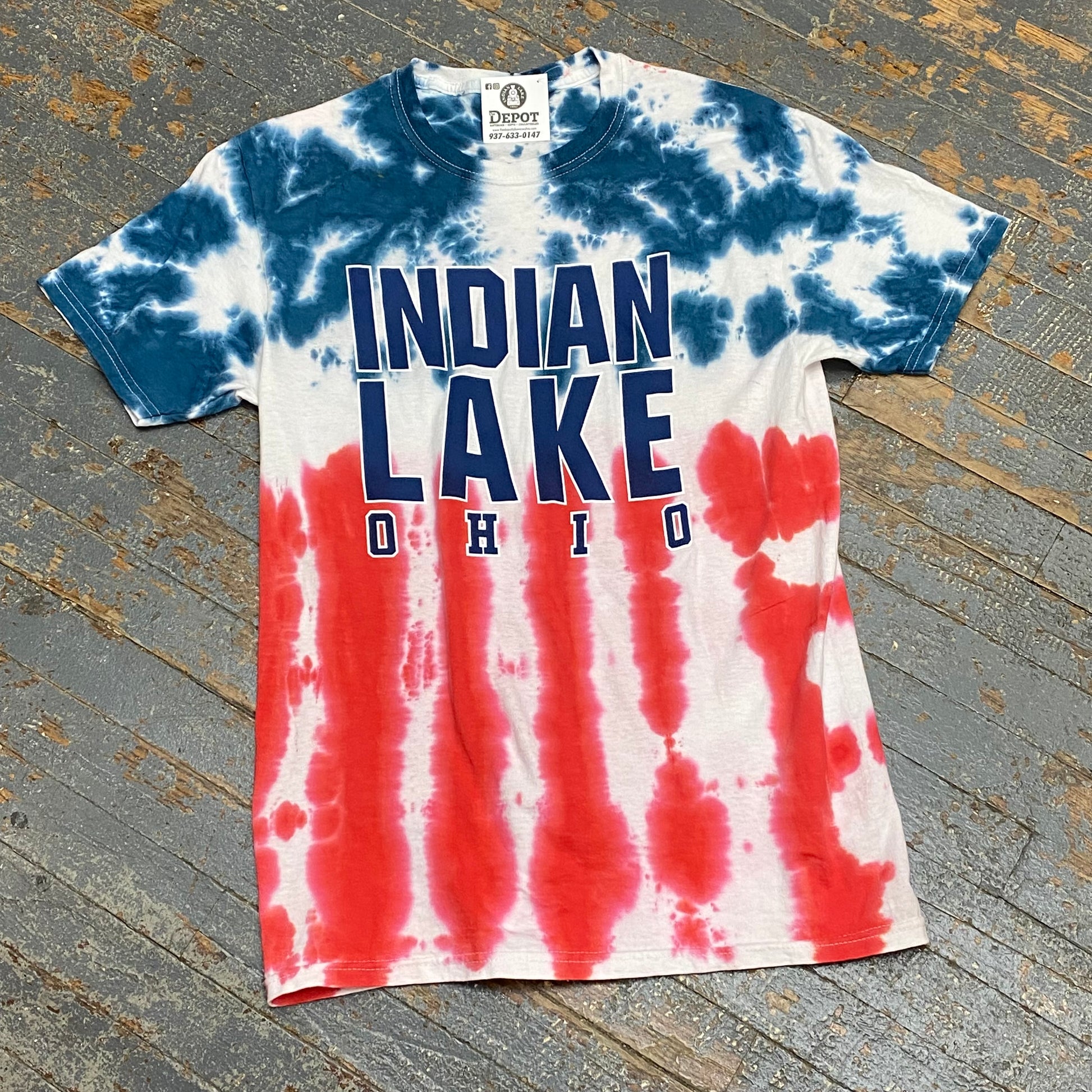 Indian Lake Ohio Red White Blue Tie Dye Graphic Designer Short Sleeve T-Shirt