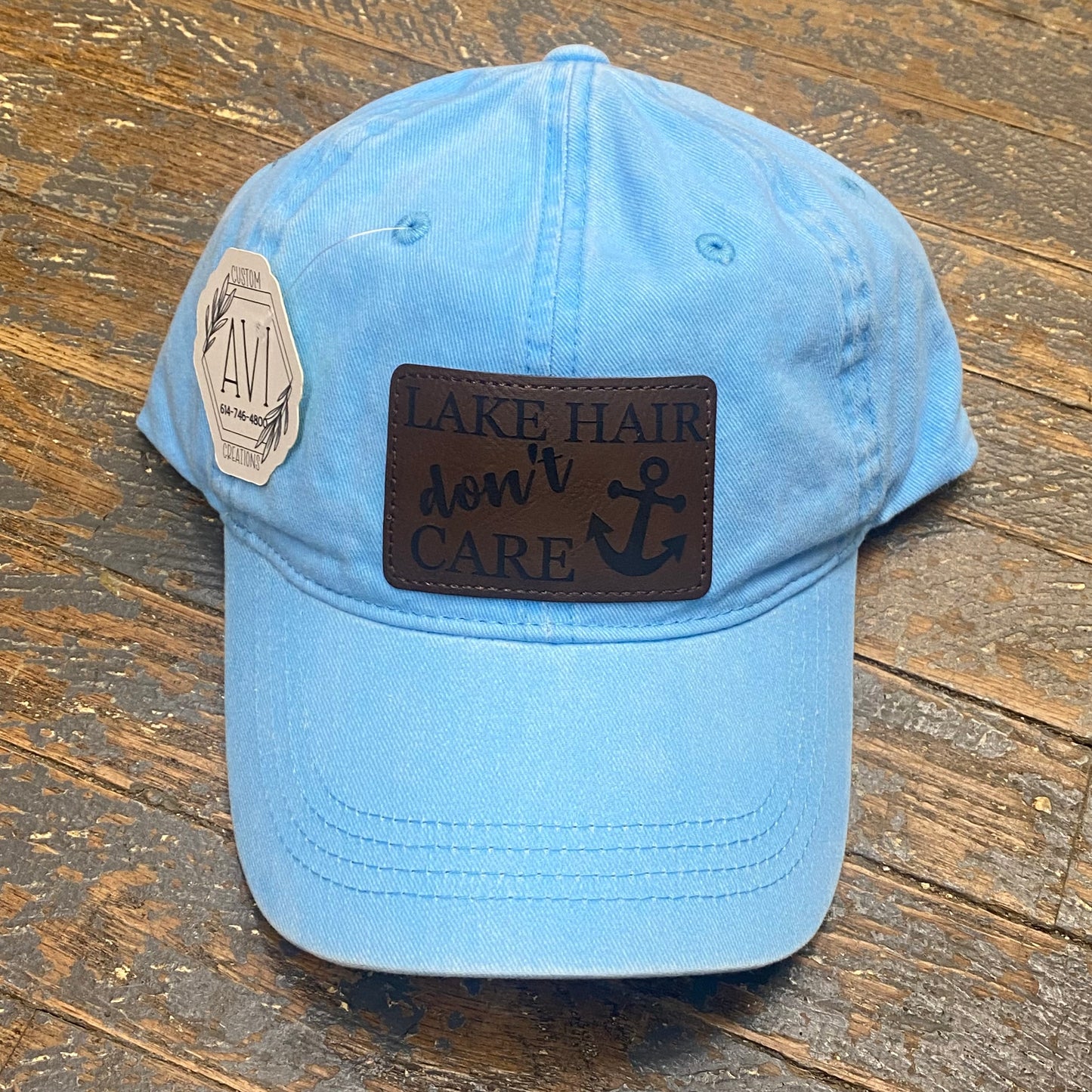 Lake Hair Don't Care Leather Patch Faded Ball Cap Sky Blue